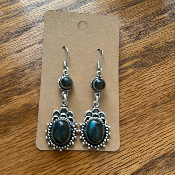 Labradorite and Silver Fish Hook Earrings NWOT - Picture 3 of 6